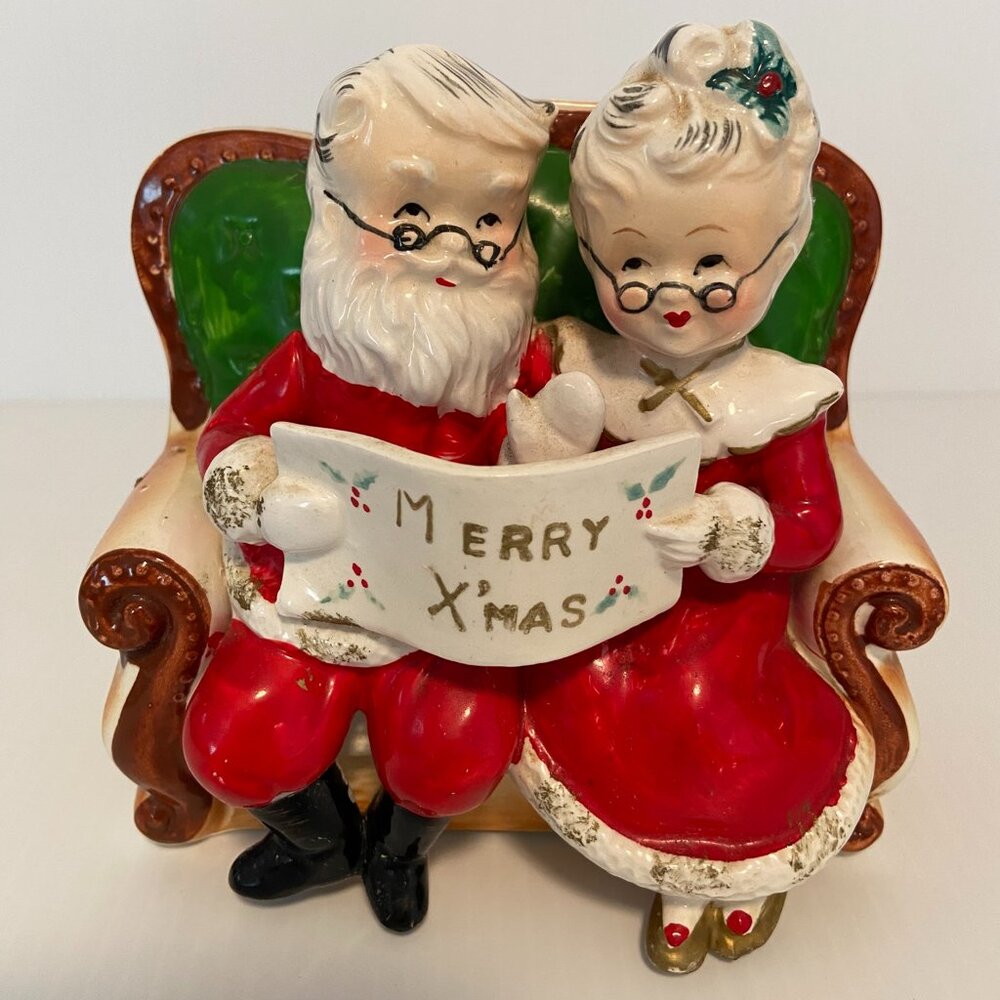Santa and Mrs. Claus on Couch ~ Coin Bank ~ Vintage ~ Ceramic ~ Japan